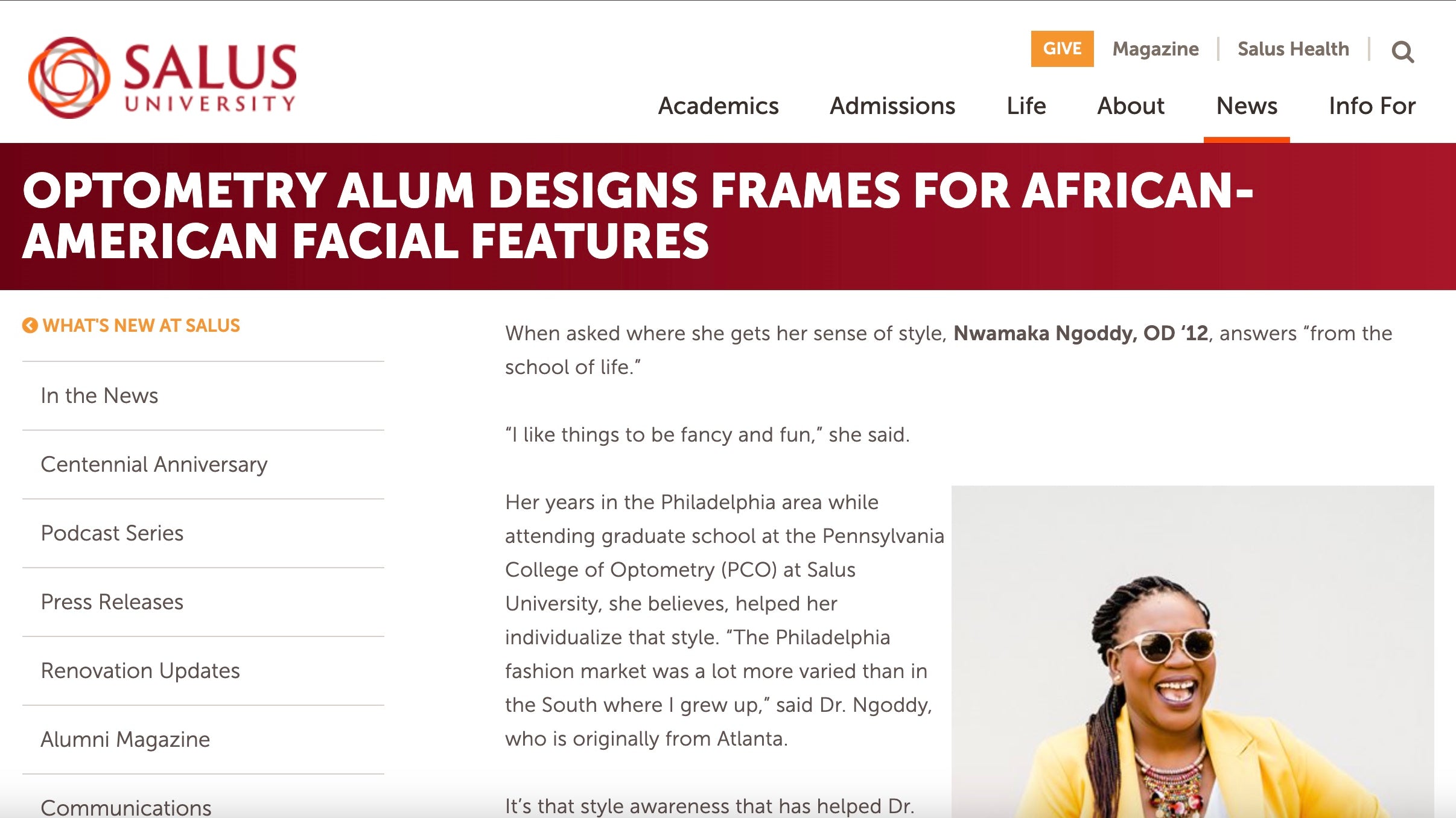 Salus University Article on Anwui Eyewear