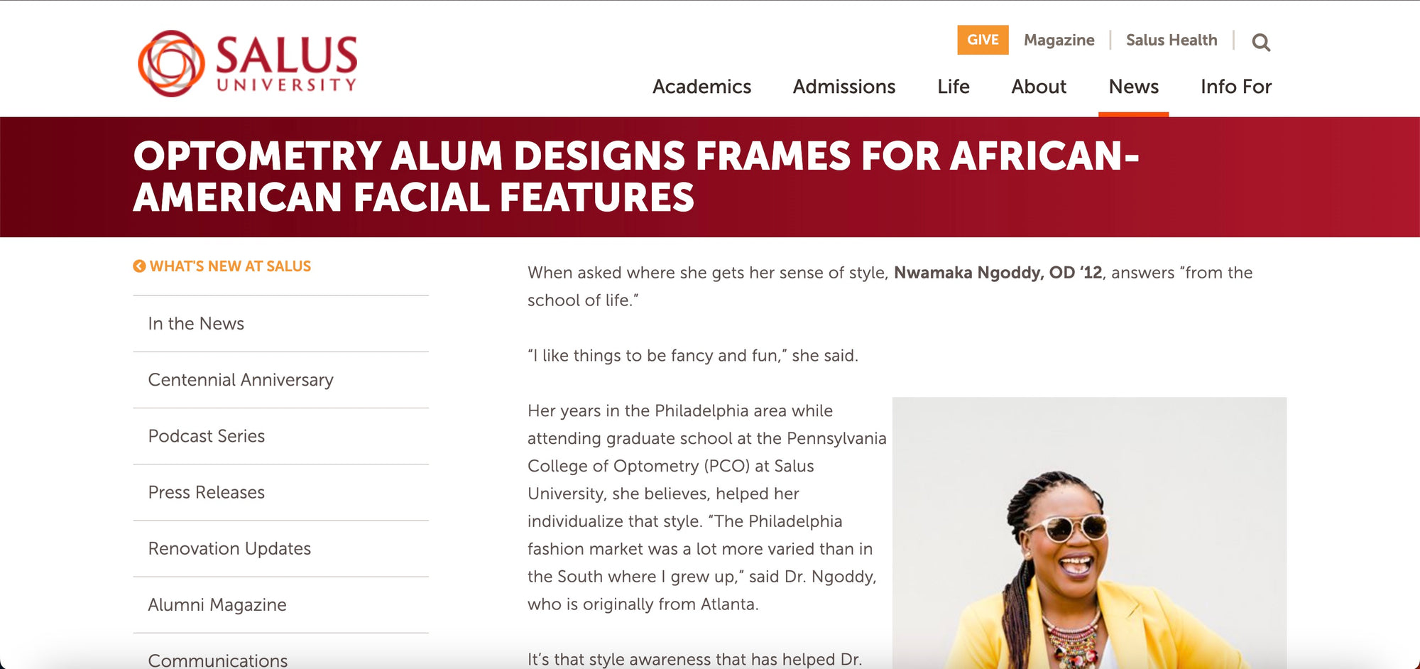 Salus University Article on Anwui Eyewear